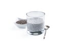 Chia seed pudding in clear glass isolated on white Royalty Free Stock Photo