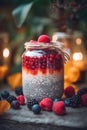 Chia seed pudding with fresh berries. Healthy breakfast in jars. Royalty Free Stock Photo