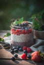 Chia seed pudding with fresh berries and yogurt in a glass jar Royalty Free Stock Photo