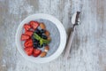 Chia seed pudding with fresh fruits and almond Royalty Free Stock Photo