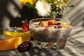 Chia seed pudding with fruit, healthy Breakfast Royalty Free Stock Photo