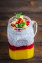 Chia seed pudding in jar with mango. Healthy breakfast. Royalty Free Stock Photo