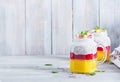 Chia seed pudding in jar with mango. Healthy breakfast. Royalty Free Stock Photo