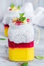 Chia seed pudding in jar with mango. Healthy breakfast. Royalty Free Stock Photo