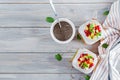 Chia seed pudding in jar with mango. Healthy breakfast. Royalty Free Stock Photo