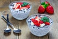 Chia seed pudding with strawberries, almond, chocolate cookie crumbs Royalty Free Stock Photo