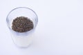 Chia seeds are drunk with airan from a glass. Royalty Free Stock Photo