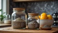 chia seeds in a glass jar in the kitchen