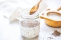 chia seeds soaking in a milk for an overnight shake