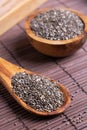 chia seeds on a wooden spoon on the table close-up Royalty Free Stock Photo