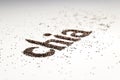 Chia word made from chia seeds Salvia hispanica on white background. Royalty Free Stock Photo