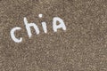 Chia word made from chia seeds on white artist canvas Royalty Free Stock Photo