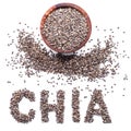 Chia word made up of chia seeds isolated on white background. Top view Royalty Free Stock Photo
