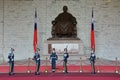 Chiang Kai-Shek Memorial Hall, Taipei, Taiwan - May 7, 2017 : the honor guards saluting against the statue of Chiang Kai Shek