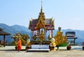 Chiang Mai Province, Thailand - February 18, 2019: Monk in the orange robe next to Wat Tha Ton