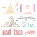 Chiang Mai symbol and landmark with abstract Line border art Vector Illustration set design