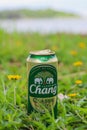 Chiang Mai Thai 2020 August 10 A popular alcoholic beverage in Thailand is a large can of Chang beer placed on a beautiful looking