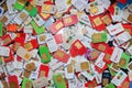 Chiang Mai Thai 3 March 2022 Many of SIM card backgrounds piled up on floor are prepaid SIM cards from various operators in