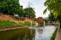 CHIANG MAI, THAILAND - April 26, 2020 : Chaeng Si Phum ancient wall with city street