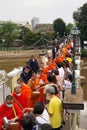 CHIANG MAI THAILAND â 14 AUGUST 2023 : Many people of Buddhists to monks at Chansom Bridge in Chiang-Mai, Thailand.