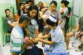 CHIANG MAI, Thailand - August 7, 2016: Mother and her Child receiving vaccine at out side of the thigh.Children vaccine in