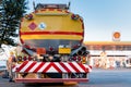 Chiang Mai, Thailand - Dec 15, 2020: Shell Gas Station and Trailer Truck During Sunset. Royal Dutch Shell Oil and Gas Industry