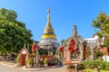 Chiang Mai, Thailand - December 25, 2018: Golden decorated pagoda at Wat Bubparam Temple