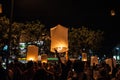 Chiang Mai, Thailand - December 31, 2017: People in crowds are launching sky lanterns, flying lanterns, floating lanterns, hot-air Royalty Free Stock Photo