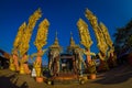 CHIANG MAI, THAILAND - FEBRUARY 01, 2018: Beautiful outdoor view of unidentified people of hindu Big elephant statue at