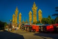 CHIANG MAI, THAILAND - FEBRUARY 01, 2018: Outdoor view of unidentified people of hindu Big elephant statue at golden