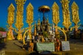 CHIANG MAI, THAILAND - FEBRUARY 01, 2018: Outdoor view of unidentified people of hindu Big elephant statue at golden