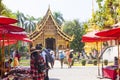 CHIANG MAI THAILAND - February 17, 2019 : Sunday Street market , In Wat Phra Singh temple . Trading of local tourists come to buy