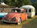 CHIANG MAI, THAILAND - FEBRUARY 17, 2021 : 1969 Volkswagen Beetle parked in camping ground