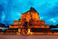 Chiang Mai, Thailand. Illuminated Chedi Luang Pagoda at Wat Chedi Luang Temple Royalty Free Stock Photo