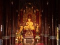 Chiang Mai, Thailand. JAN 10, 2023 : Acient golden Buddha statue, Lanna art style at Wat Pan Sao Temple
