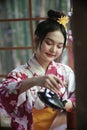 CHIANG MAI, THAILAND. 3 JULY 2023 : Japanese traditionally dressed women in Chiang Mai, Thailand.