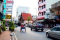 Chiang Mai, Thailand - July 14 2018: Transportation at Thaphae road have Car, Motorcycle, Tricycle and People waking on the