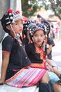 Chiang Mai, Thailand - June 2012: Akha tribe girls posing at the Wat Phra That Doi Suthep, Chiang Mai,Thailand