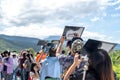 Chiang Mai, Thailand - June 21, 2020 : Partial solar eclipse, People viewing a solar eclipse via DIY telescope with indirect Royalty Free Stock Photo