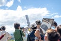 Chiang Mai, Thailand - June 21, 2020 : Partial solar eclipse, People viewing a solar eclipse via DIY telescope with indirect Royalty Free Stock Photo