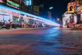 Chiang Mai/Thailand - 02.02.2020: Long exposure photograph of the traffic at a street of Chiang Mai