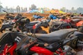 Chiang Mai/Thailand - March 14, 2019: A fleet of ATV quad bikes parking after the racing finished. Royalty Free Stock Photo