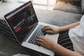 CHIANG MAI ,THAILAND - March 31, 2018 : Woman sitting sofa using laptop and watching Netflix website Royalty Free Stock Photo