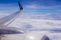 Airplane wing and beautiful sky with cloud view from Shandong Airlines airplane window seat