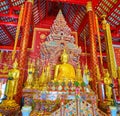 The altar of the viharn in Wat Chiang Man, on May 3 in Chiang Mai, Thailand