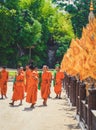 Chiang mai, Thailand - May 5, 2013 : novices monk in the buddhist temple, many of novices walking and talking with his friends