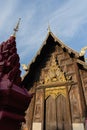 Top part and roof of the wooden sanctuary of Phan Tao temple in Chiang Mai, Thailand