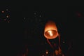 Chiang Mai - Thailand November 28, 2023 : Tourists happily celebrate releasing lanterns at the Loi Krathong Yi Peng Lantern