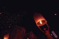 Chiang Mai - Thailand November 28, 2023 : Tourists happily celebrate releasing lanterns at the Loi Krathong Yi Peng Lantern