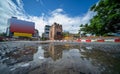 CHIANG MAI, THAILAND Ã¢â¬â SEPTEMBER 25 2022 : Heavy rains for several days have caused the city wall to collapse at the Chang Puak